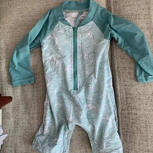 Cade Lane 3-6 months swim rash guard waves light blue/light teal design